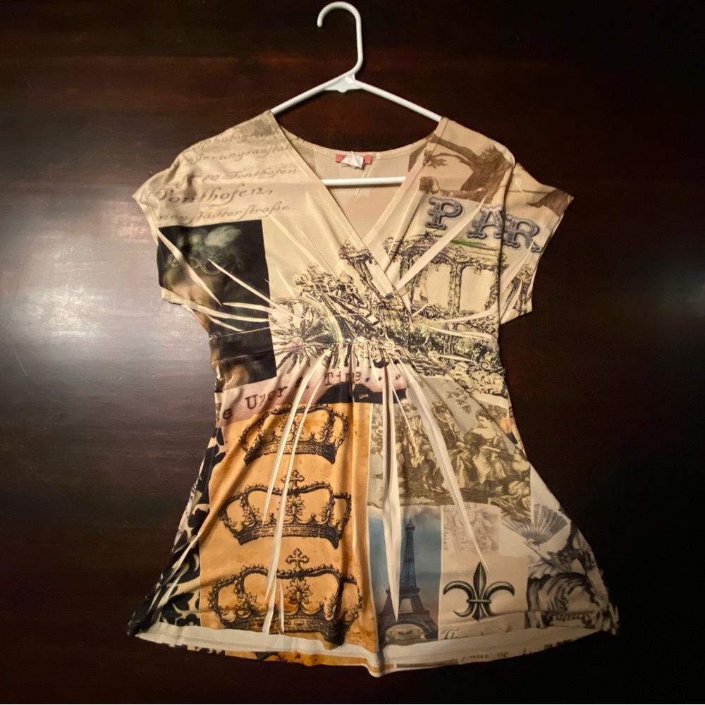 Women's Cream and Khaki European Print Tunic Top